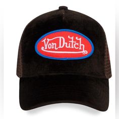 Von Dutch Brown Hollywood Velvet Trucker New Hollywood Velvet Truckers! Our Classic Von Dutch Snapback Trucker Hat Features Brown Velvet With A Blue, Orange And White Iconic Logo Patch On Front, Breathable Mesh Rear, Embroidered "Hollywood" Graphic On The Side, And An Adjustable Snapback Panel. Von Dutch Logo Patch Breathable Mesh Rear Curved Bill Adjustable Snapback Panel One Size Fits Most 100% Authentic With Hologram Sticker. Nwt , Smoke Free Pet Free Home Von Dutch Hat, Camo Trucker Hat, Orange Hats, Brown Hats, Orange Camo, Von Dutch, Brown Velvet, Green Hats, Leather Mary Janes