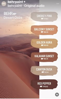 an advertisement for desert haze, featuring the names of different types of deserts and sand dunes