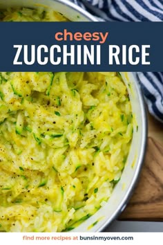 cheesy zucchini rice in a white bowl