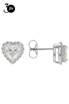 2.80ctw Heart Shape Lab Created Strontium Titanate With 0.22ctw Round White Zircon Sterling Silver Heart Stud Earrings. Measures Approximately 0.41"L x 0.41"W. Push backings. Accent stones primarily zircon. Gia Certified Heart Cut Sterling Silver Jewelry, Cubic Zirconia Heart Cut Halo Jewelry, Heart Cut Cubic Zirconia Jewelry With Halo Design, Heart Cut Cubic Zirconia Earrings For Anniversary, Heart Cut Diamond Earrings With Prong Setting, White Cubic Zirconia Heart Earrings With Prong Setting, Formal Heart Cut Cubic Zirconia Earrings, White Diamond Cut Heart Earrings, White Gold Heart Earrings With Prong Setting