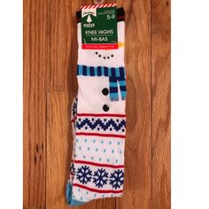 Brand New With Tags Knee High Socks Snowmen Sock Snowman, Holiday Snowmen, Knee High Socks, High Socks, Hosiery, Knee High, Christmas Holidays, Socks, Blue And White