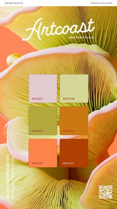 the color scheme for an art decoist's palette with mushrooms in yellow, pink and