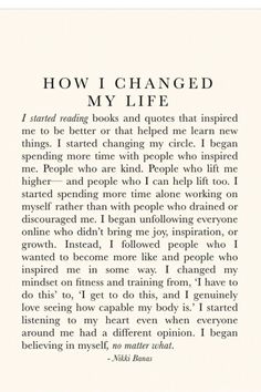 an open book with the words how i changed my life written in black and white