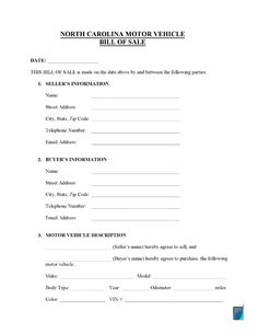 the north carolina motor vehicle bill of sale form