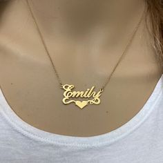 Brand New Dainty Name Necklace, Gold Necklace With Name, Gold Necklace Name, Name Chains, Emily Name, Necklace With Name, Name Plate Necklace, Jewlery Necklace, Name Necklace Gold