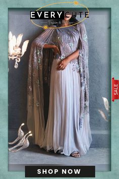 Three-dimensional Embroidered Organza Maxi Dress Anarkali Floor-length Dress With Embroidered Sleeves, Evening Dresses With Resham Embroidery And Cape Sleeves, Fitted Dress With Dupatta And Cape Sleeves, Embroidered Evening Dress With Cape Sleeves, Evening Dress With Embroidery And Cape Sleeves, Evening Dress With Embroidered Cape Sleeves, Anarkali Dress With Resham Embroidery And Cape Sleeves, Party Gown With Cape Sleeves And Resham Embroidery, Eid Dresses With Resham Embroidery And Cape Sleeves