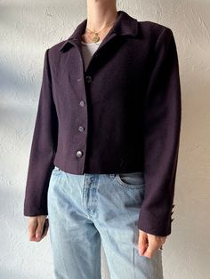 - Vintage Pendleton purple cropped jacket - 100% wool - Lined - Made in USA - Small Chest: 19" Length: 19" Sleeve: 22.5" We are not responsible for lost, stolen, or damaged packages once they have been shipped. Any additional customs duties or taxes incurred on international orders are the responsibility of the buyer. Please note that our items are vintage and may have minor flaws or imperfections due to their age, which adds to their unique character. Classic Wool Cropped Jacket Single Breasted, Classic Wool Cropped Jacket With Buttons, Wool Cropped Jacket For Winter, Winter Wool Cropped Jacket, Classic Cropped Blazer For Fall, Classic Cropped Outerwear With Buttons, Winter Cropped Jacket With Button Closure, Cropped Wool Outerwear For Fall, Classic Cropped Winter Blazer