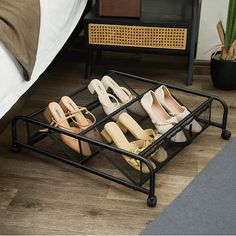 This under the bed black rolling shoe rack can store extra shoes with ease. Convenient plastic casters allow easy access rolling your stored shoes from under the bed. Made from nylon mesh and plastic, this shoe rack will meet your long-term storage needs and keep your favorite shoes convenient and at hand. | Under The Bed Rolling Shoe Rack, Black, Metal Storage Shoes, Led Candle Decor, Shoes Rack, Hardware Storage, Bed Black, Curtain Room, Affordable Shoes, Cross Wall Decor, Bathroom Rugs And Mats