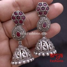 Ethnic Silver Oxidized Indian Trendy Jhumka Earrings Very Elegant and stylish, these earrings can be paired with any traditional Indian or Western Attire depending upon the occasion and the theme. Dimensions: Approx. 2.65 Inches Temple Jewelry Metal Jhumkas, Red Cutdana Earrings For Puja, Cutdana Earrings For Puja And Navratri, Navratri Cutdana Earrings For Puja, Cutdana Earrings For Puja During Navratri, Oxidized Temple Jewelry Jhumkas, Navratri Rituals Earrings, Traditional Oxidized Finish Jhumkas Drop Earrings, Traditional Oxidized Jhumkas Drop Earrings