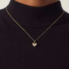 Heart Necklace - Gelin Diamond Small Gold Heart Necklace, Gold Heart Pendant Necklace, Gold Pendants Women, Gold Chain With Pendant Simple, Valentine’s Day Jewelry, Gold Chain Designs For Women, Puffed Heart Necklace, Heart Gold Necklace, Red Heart Necklace