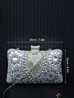 BirdinBag - Chic Rhinestone Mini Box Bag with Chain: Ideal Bridal Purse for Weddings, Proms & Parties Rectangular Wedding Bags With Rhinestones, Crystal Rectangular Evening Bag For Weddings, Rectangular Crystal Evening Bag For Wedding, Rectangular Crystal Wedding Bags, Wedding Clutch With Bling, Rectangular Crystal Bags For Formal Occasions, Formal Crystal Rectangular Bag, Elegant Crystal Wedding Bags, Bling Clutch Evening Bag For Wedding