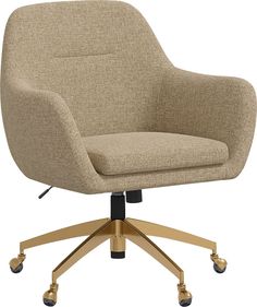 a beige office chair with wheels on an isolated white background