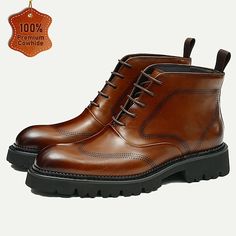 Category:Boots; Upper Materials:Leather,Italian Full-Grain Cowhide; Lining Materials:Cowhide; Gender:Men's; Toe Shape:Round Toe; Outsole Materials:Rubber; Closure Type:Lace-up; Function:Warm,Comfortable,Slip Resistant; Listing Date:08/30/2024 Men’s Boots, Leather Brogues, Casual Footwear, Dress Boots, Mens Shoes Boots, Shoes Men, Dress With Boots, Uganda, Cowhide Leather