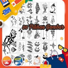 an image of some tattoos on the cover of a book with other items around it