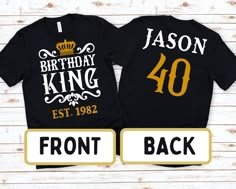 This Birthday King shirt is a perfect gift for anyone! Choose from a few different types of shirts for adults and kids. Need a custom order for a party? Reach out at any time and we'll be happy to help.    👕 PRODUCT INFORMATION👕 UNISEX (Fits Men & Women) SHIRT: .: Retail fit .: 100% Soft cotton (fibre content may vary for different colors) .: Light fabric (4.2 oz/yd² (142 g/m .: Tear away label .: Runs true to size Women's Jersey Short Sleeve V-Neck Tee: - 100% airlume combed and ringspun cott Birthday Shirts For Men, Birthday King, Group Party, 60th Bday, 40th Birthday Shirts, Crown Birthday, Custom Birthday Shirts, Birthday Party Gifts, Personalized Birthday Shirts