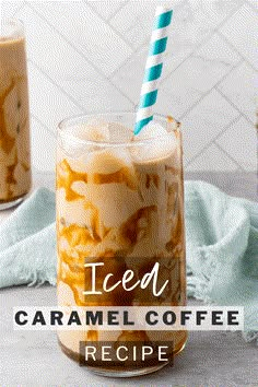 iced caramel coffee recipe with text overlay