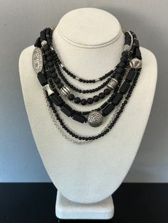 Multi-Strand Black Onyx and Silver Statement Necklace – Sharon Cipriano Jewelry Silver Statement Necklace, Necklace Ideas, Silver Necklace Statement, Scottsdale Arizona, Elegant Necklace, Elegant Necklaces, Multi Strand Necklace, Multi Strand, Statement Jewelry