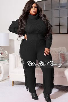 Acrylic %: 100 Model is wearing L 14/16 Large will not fit 18 and above Chic And Curvy, Fringe Sweater, Final Sale, White Blouse, Sweater Pants, Grey Sweater, Black Pants, Pants Set, Plus Size