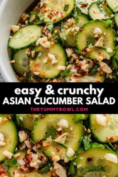 If you're looking for a crunchy Asian cucumber salad as the perfect side dish for your Asian cooking, look no further than this easy cucumber salad! This easy Asian cucumber salad recipe is made with thin slices of juicy fresh cucumbers combined with sesame soy dressing and topped with your favorite garnish - toasted sesame seeds, fresh ginger, or chopped green onions. Cucumber Pepper Ginger Salad, Cucumber Sesame Salad, Cucumber Salad Asian, Asian Cucumber Salad Recipe, Salad Master, Japanese Cucumber Salad, Yard Hacks