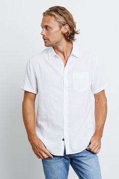 DETAILS | Lightweight cotton, short sleeve, crisp white collared buttondown shirt featuring relaxed fit, patch pocket at chest, and sustainable corozo buttons. This super soft, laidback shirt is perfect for any occasion from work to weekend. 100% Cotton. Imported. CARE | Machine Wash Cold Separately. Gentle Cycle. Do Not Bleach. Tumble Dry Low. Cool Iron If Needed. Or Dry Clean. FIT | Recommend ordering true to size. Front Body Length: 30 1/2" (Measured from Large)