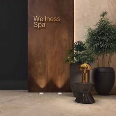 a room with two planters and a sign that says wellness spa