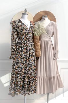 A lovely take on winter flowers, the Adeline maxi dress in black features pink, white, and orange floral print, long sleeves with smocked cuffs, a flutter shoulder detail, and a v neckline. Please Note- This item is final sale only. . Details: Small: Bust 32"-36", Waist 28"-30", Length 48" Medium: Bust 34"-38", Waist 30"-32", Length 48.5" Large: Bust 36"-40", Waist 32"-34", Length 49" Length Measured from Shoulder Length from Waist to Hem: 34" Lined Material: 100% Polyester Imported Hand Wash Co Ruffled Maxi Dress For Winter, Winter Ruffled Maxi Dress, Winter Maxi Dress With Ruffles, Long Sleeve Floral Chiffon Dress For Brunch, Casual Chiffon Maxi Dress For Fall, Winter Floral Print Maxi Dress, Fall Chiffon Maxi Dress For Brunch, Fall Brunch Chiffon Maxi Dress, Fall V-neck Ruffled Maxi Dress