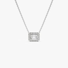 0.90 ctw 14K Halo Setting Emerald Cut Lab Grown Diamond Necklace - Taylor 14K White Gold Ferkos Fine Jewelry James Avery Charms, Ring Concierge, Clean Origin, Halo Setting, James Avery, Brilliant Earth, Bracelet Length, James Allen, Van Cleef