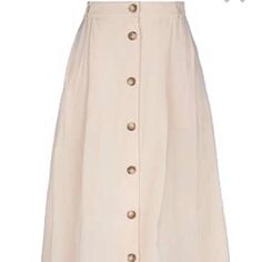 Midi Skirt In Beige. Buttons Functional Down Front. Beautiful! Chic Spring Skirt With Button Cuffs, Elegant Beige Buttoned Skirt, Elegant Beige Skirt With Buttons, Button-up Beige Skirt For Summer, Casual Skirt With Button Cuffs For Spring, Spring Beige Buttoned Skirt, Spring Beige Skirt With Buttons, Beige Button Closure Midi Skirt, Casual Spring Skirt With Button Cuffs