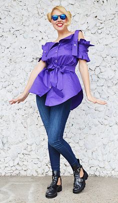 Purple cotton top with short fancy sleeves. The perfect blouse for the coming season. Material 95%cotton, 5% elastane The model in the picture is size S. Can be made in ALL SIZES. If you have any other specific requirements, do not hesitate to contact me! I DO NOT CHARGE EXTRA MONEY for custom made items. All you need to do is send me your measurements. Below, you will find a table with size references. How to get an accurate measurement: * Chest: the circumference, measure the fullest part of y Chic Fitted Cotton Short Sleeve Top, Chic Fitted Short Sleeve Cotton Top, Summer Purple Half Sleeve Blouse, Chic Stretch Cotton Short Sleeve Top, Trendy Short Sleeve Stretch Blouse, Trendy Stretch Short Sleeve Blouse, Stretch Short Sleeve Blouse For Day Out, Chic Short Sleeve Stretch Shirt, Chic Stretch Short Sleeve Shirt