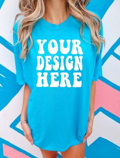 "INSTANT DOWNLOAD  ♥ DETAILS ♥ - This image is for the Comfort Colors C1717 Lagoon Blue Shirt - You will receive a high resolution digital image free of branding    (will not include the \"Your Design Here\" text or watermark) - Model is wearing size XL - Image Size: 2727 x 3575 Pixel ♥ KEEP IN MIND ♥ - You may use these images for personal and commercial use only. No additional license required. - You may not resell or share this image in any way." Cheap Blue Graphic Design T-shirt, Light Blue Relaxed Fit Pre-shrunk T-shirt, Oversized Blue Short Sleeve T-shirt, Oversized Blue Letter Print T-shirt, Light Blue Graphic Print T-shirt With Relaxed Fit, Blue Crew Neck T-shirt With Branding, Blue Letter Print Crew Neck Tops, Blue T-shirt With Letter Print In Relaxed Fit, Blue T-shirt With Letter Print, Relaxed Fit