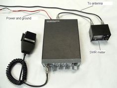 an electronic device is connected to two other devices with wires and plugs on them