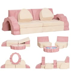 a set of furniture made out of cardboard with different shapes and sizes, including couches