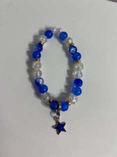 ROYAL blue handmade star bracelet Casual Blue Adjustable Charm Bracelet, Blue Beaded Bracelets With Star Charm For Gift, Handmade Blue Charm Bracelet With Round Beads, Adjustable Bracelets With Star Charm And Round Beads, Adjustable Bracelets With Star Charm, Blue Handmade Star-shaped Beaded Bracelets, Blue Bracelet With Star Charm As Gift, Handmade Light Blue Bracelet As Gift, Spiritual Blue Beaded Charm Bracelet