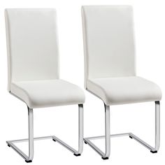 two white chairs with chrome legs on a white background