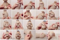 a series of photos showing different stages of making a doll