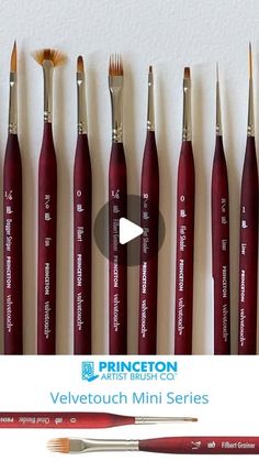 seven red brushes lined up next to each other with the words princeton art studio written on them