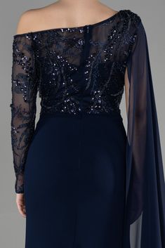 Dress For Curvy Body Type, Navy Gown, Curvy Body Types, Cape Gown, Hugging Silhouette, Black Tie Gala, Long Sleeve Gown, Etsy Wedding Dress, Etsy Wedding