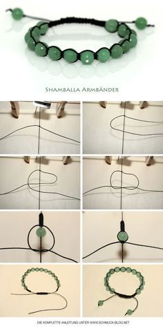 instructions to make a beaded bracelet with green beads and wire on the end,