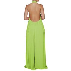 Fluorescent Green Halter Neck Backless Chiffon Wide Leg Jumpsuit Elegant Green Beach Jumpsuits And Rompers, Elegant Green Jumpsuits And Rompers For Beach, Elegant Green Backless Jumpsuits And Rompers, Elegant Green Backless Jumpsuit, Green Summer Evening Jumpsuits And Rompers, Summer Stretch Jumpsuits And Rompers For Party, Green Backless Jumpsuits For Party, Green Backless Jumpsuits And Rompers For Party, Summer Party Jumpsuits Maxi Length