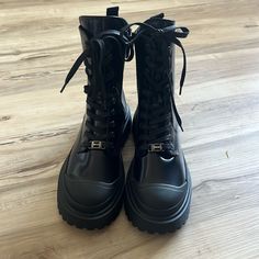 I Got These Boots For $392 And I Am Trying To Sell Them For $200 But Price Is Definitely Negotiable! They Are Brand New And Haven’t Been Worn They Are Just The Wrong Size For Me. They Are Shiny Leather And Black. Please Buy!! Elegant Black Combat Boots For Fall, Luxury Black Lace-up Boots With Lug Sole, Luxury Black Lace-up Boots With Reinforced Heel, Luxury Black Platform Boots With Lug Sole, Elegant Black Combat Boots With Round Toe, Elegant High-top Black Boots, Elegant Black High-top Boots, Luxury Black Lace-up Boots With Round Toe, Designer Black Lace-up Ankle Boots