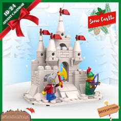 a christmas card with a castle made out of legos