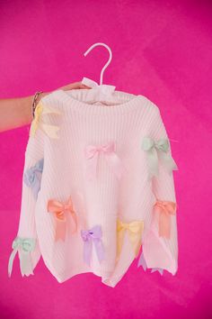 MINI KIDS PASTEL BOWS SWEATER SWEATER Judith March Long Sleeve Sweater With Bow For Spring, Spring Long Sleeve Sweater With Bow, Playful White Sweater For Spring, Bow Clothing, Sweater With Bows, Kawaii Sweaters, Goth Unicorn, Pastel Clothing, Fairy Kei Fashion