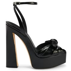 These square toe platform sandals, crafted from black leather, feature matching covered chunky heels, knotted bands on the front, an adjustable ankle strap with silver metal side buckles and leather soles with logo. Platform Heels Outfit, Black Platform Wedges, Trending Home Decor, Best Of Amazon, Black Wedge Shoes, Heels Outfits, Fashion Slippers, Body Figure, Best Selling Products