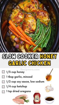 Healthy Slow Cooker Recipes ! | This Slow Cooker Honey Garlic Chicken recipe is one of the easiest and most delicious crock pot meals | Facebook Crockpot Honey Garlic Chicken, Crock Pot Honey Garlic Chicken, Crockpot Chicken And Vegetables, Slow Cooker Honey Garlic Chicken, Healthy Slow Cooker Recipes, Garlic Chicken Recipe, Chicken Crockpot Recipes Easy, Chicken Slow Cooker, Garlic Chicken Recipes