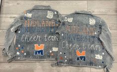 Cheer coach jean jacket!! Cheer Coach Jean Jacket, Team Jean Jacket, Cheer Coach Quarter Zip, Jacket Coach, Cheer Coach Hoodie, Custom Jean Jacket, Cheer Coaches, Cheer Mom, Jean Jacket