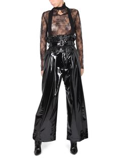 - BUTTON AND BELT CLOSURE - A 88% Polyester 12% Elastane Vinyl Pants, Shop Vinyl, Lorenzo Serafini, Iconic Women, Emilio Pucci, Yoga Wear, Denim Top, Lanvin, Straight Leg Pants