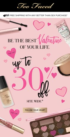 valentine's day sale banner with cosmetics and makeup products