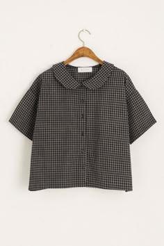 Gingham Check Collar Blouse, Charcoal Simple Clothes To Sew, Round Collar Shirt, Gingham Blouse, Gingham Top, Design Moda, Collared Blouse, Summer Blouse, Mode Inspo, Gingham Check