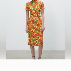 Brand New Zara Midi Dress Zara Midi Dress, Zara Dresses, Green Orange, Green And Orange, New Dress, Midi Dress, Zara, Womens Dresses, Orange