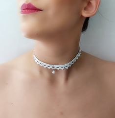 Lace pearl choker necklace - Radiate your beauty in this beautifully detailed Lace pearl choker necklace. Dress it up or dress it down its boho chic for any occasion. -------♥ ♥♥ D E S C R I P T I O N ♥ ♥♥ ----------------- ♥Width : 2 inch ♥Freshwater pearl ♥Crystal stones ♥Silver plated lobster clasp ♥ Includes a 2 inch ( 5 cm) extension chain for any adjustments ♥ The grunge boho choker is handmade ♥ Please measure your preferred choker length before ordering ♥Each necklace will be carefully w Pearl Choker With Pearl Pendant, White Pearl Pendant Jewelry For Party, White Choker Jewelry For Parties, White Choker For Party, White Pearl Charm Choker For Party, White Pearl Pendant Choker Necklace, White Pearl Pendant Choker, Pearl White Choker With Pearl Charm For Party, Pearl White Choker Pearl Necklace